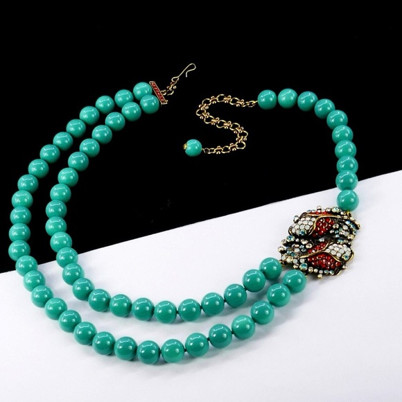 Heidi Daus turquoise Blue and crystal Necklace - Picture 2 of 4